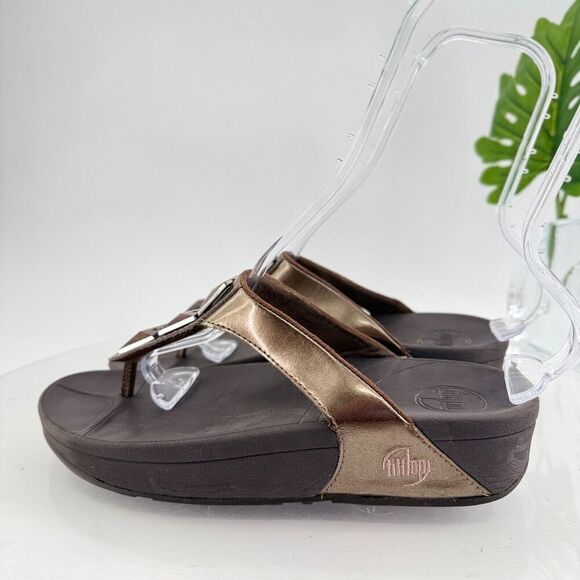 Fitflop Women's Walkstar Sandal Size 9 Thong Slide Toning Shoe Gold Rhinestone - Picture 6 of 13